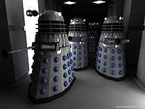 Chase Daleks in gloomy corridors