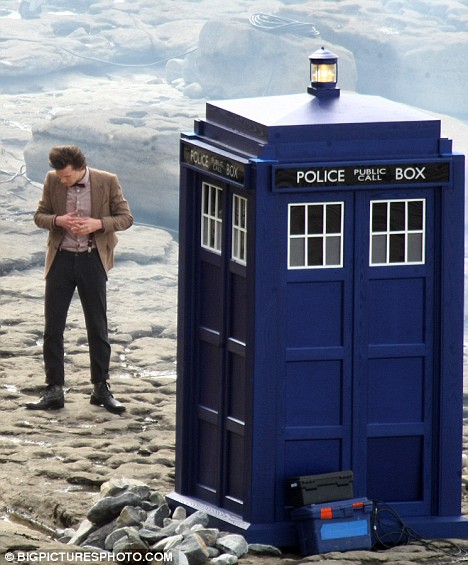 Matt Smith outside the newly revamped TARDIS